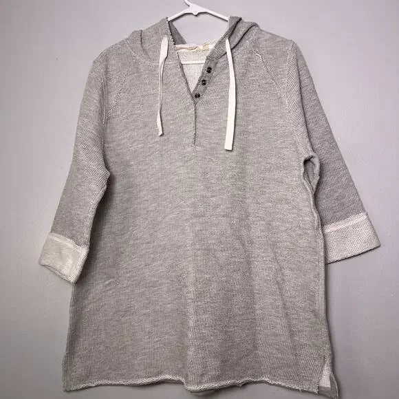 Soft Surroundings Womens Pullover Hoodie Sz XL Gray Pique Knit - Picture 3 of 16